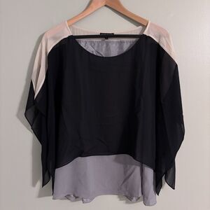 Eileen Fisher Blouse Womens Medium Silk Colorblock Layered Sheer Top Lagenlook